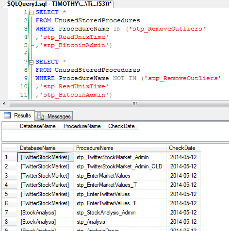 This function skips system databases and procedures, looks through every .sql, .cs, .xml and .ps1 file 