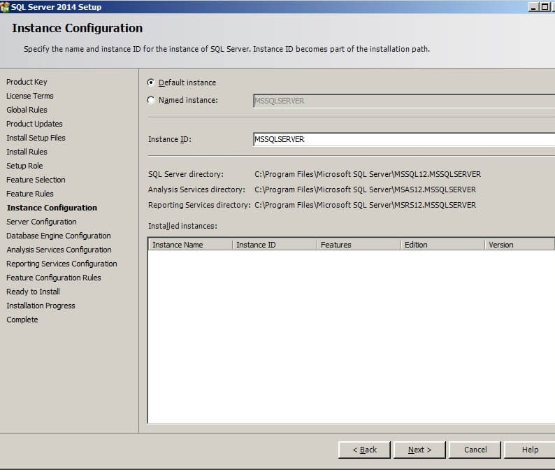 The Instance Configuration screen allows the installer to specify the name of the instance and its ID. 