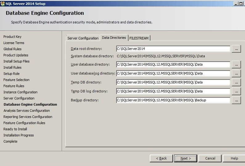the Database Engine Configuration screen