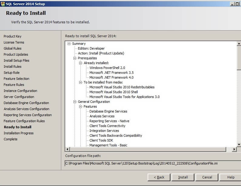 Click on "Install" to begin the installation of the SQL Server 2014 components. 