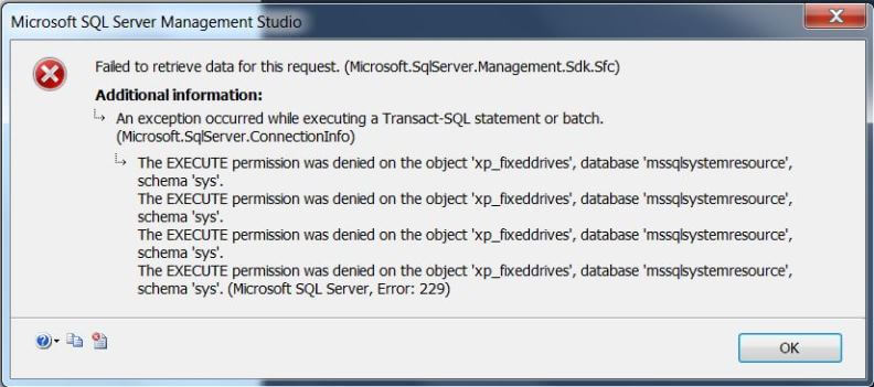 Error message when database file location changed