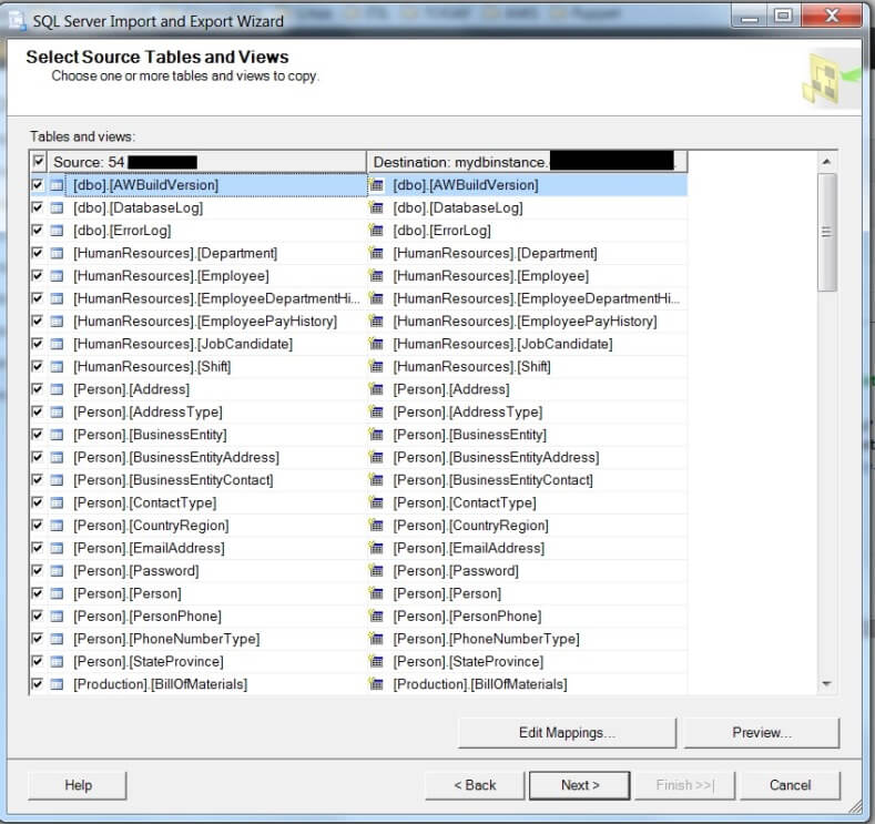 Using SQL Server 2012 Import Export wizard for database migration