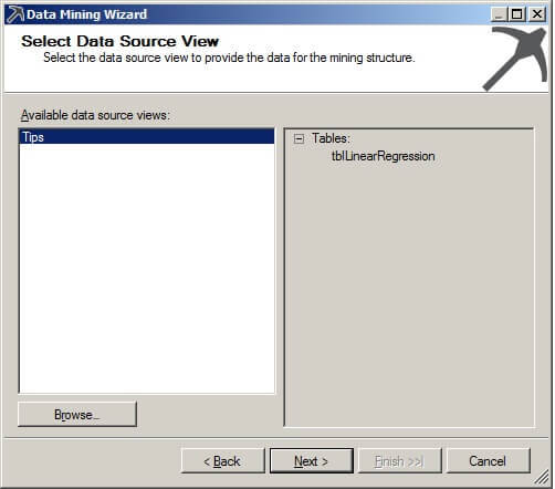 On the Select Data Source View page, we will use our previously defined data source object. Click on "Next >". 