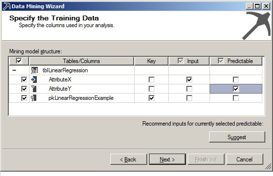 On the Specify the Training Data page, check the box in the Key column.