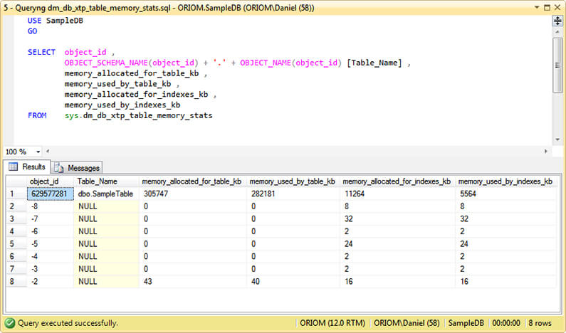 Select to sys.dm_db_xtp_table_memory_stats