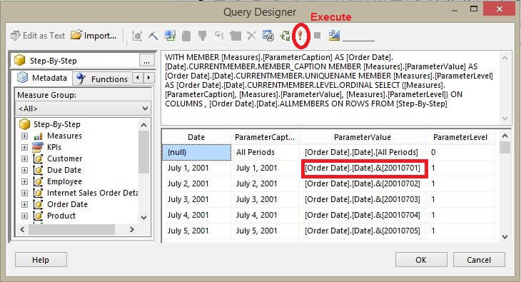 Query Designer Window For OrderDateDate Dataset