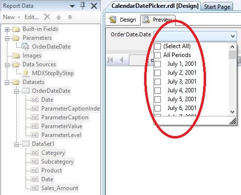 List Of Values For Date Parameter