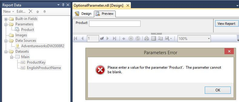 Missing Parameter Value Error Message