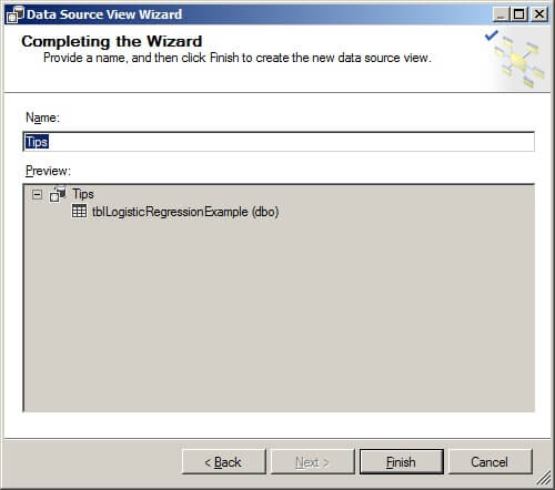 Completing the data source view wizard