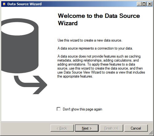 Data source wizard start page