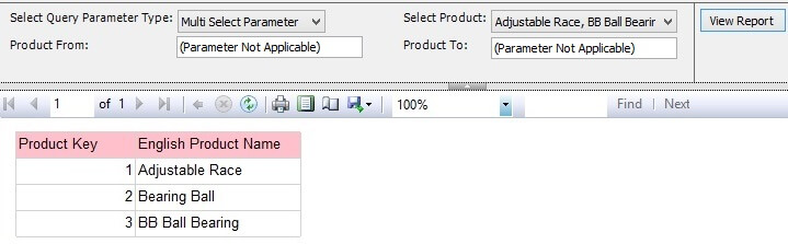 Report Preview For Multi Select Product Parameter