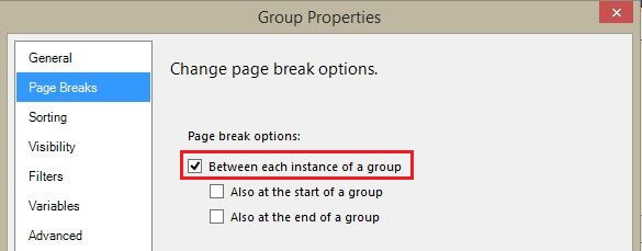 Group Properties - Page Break