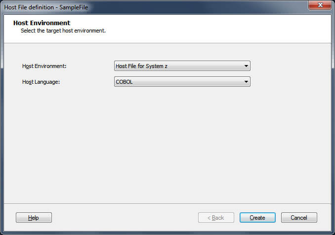 Screen Capture of Host File Definition Wizard.