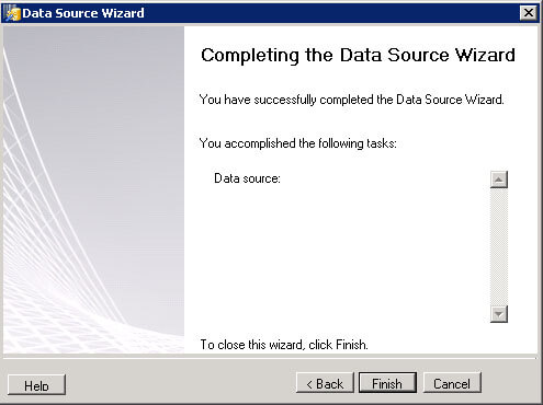Host File Client Data Source Wizzard Finish Screen.