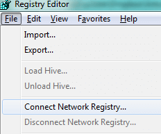 Once you bring up Registry Editor, you can connect to a network registry 