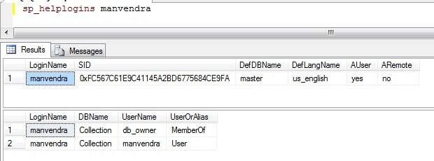Verify newly created login named manvendra