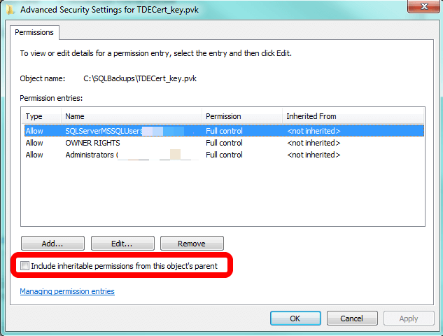f that's the case with your file(s), click to check the box and click OK at every interface to turn inheritance back on.
