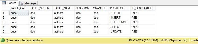 System Stored Procedure - sp_table_privileges_ex