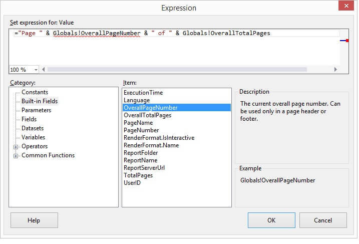 Display Page x out of y in Expression builder