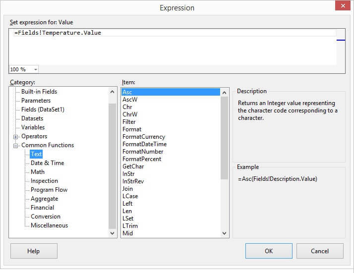 Formatting options in the Expression Builder