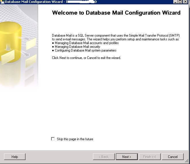 Welcome to Database Mail Configuration Wizard