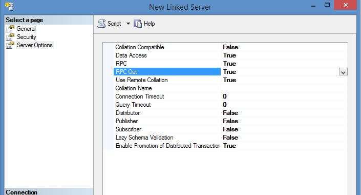 Specifying linked server data access options