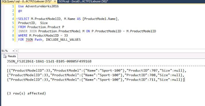 SQL Server JSON Query including NULL values