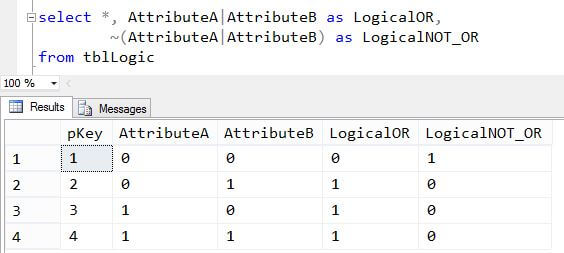 SQL Server T-SQL Logical OR and NOT XOR example
