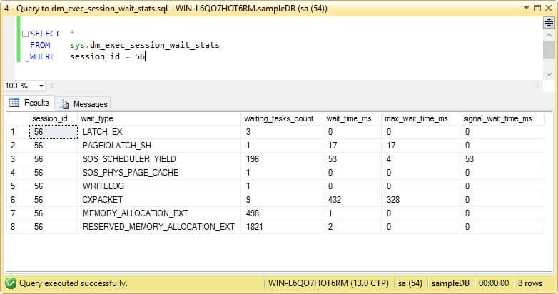 Query to sys.dm_exec_session_wait_stats.