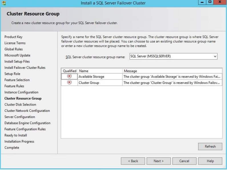 Cluster Resource Group during a SQL Server Cluster Installation