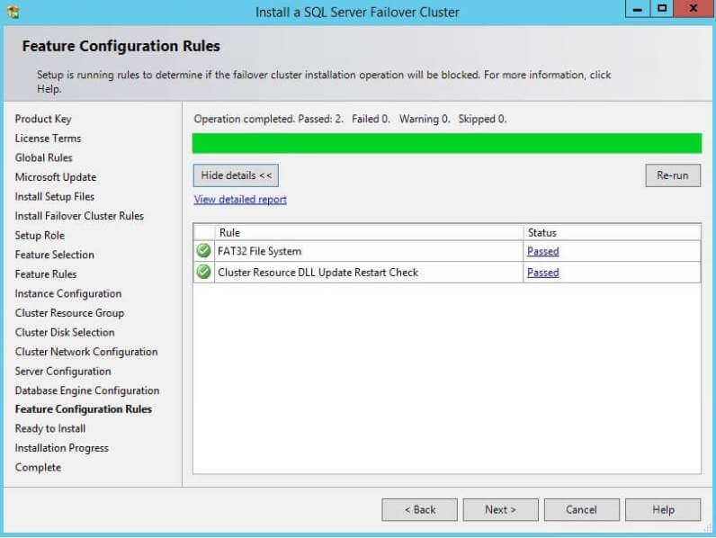Feature Configuration Rules for a SQL Server Cluster Installation
