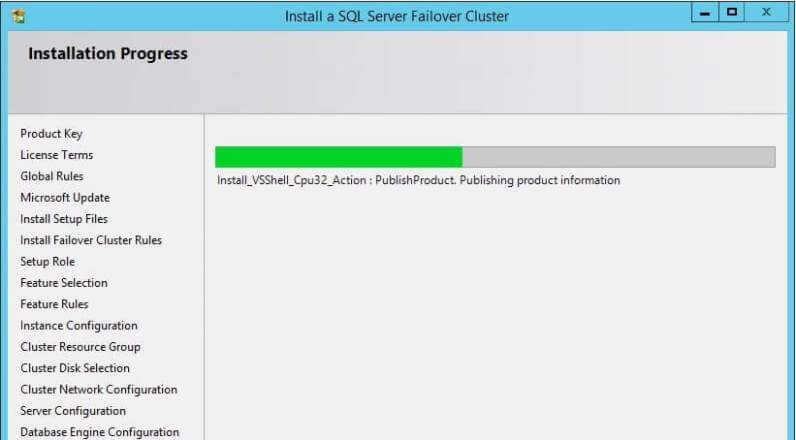 SQL Server Cluster Installation Progress