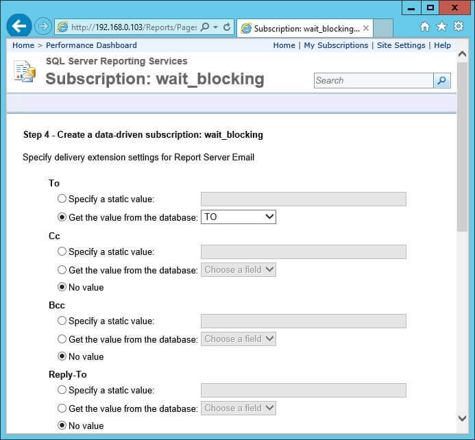 Screen capture of step 4 of the New Data-Driven Subscription wizard.
