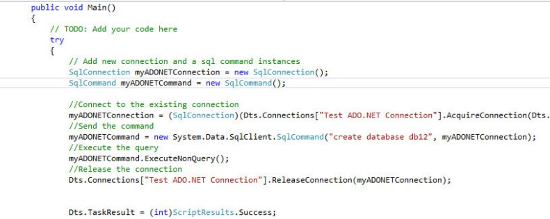 ssis code ado connection example
