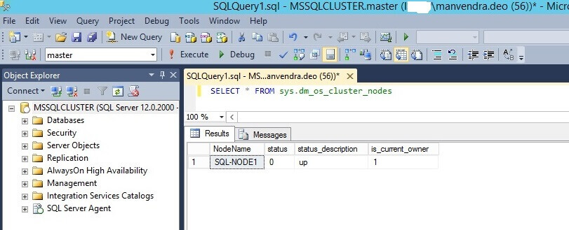 Query the sys.dm_os_cluster_nodes to validate SQL-NODE2 has been removed