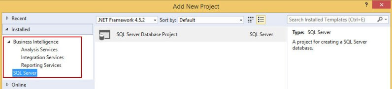Creating a New Project in the SQL Server Data Tools