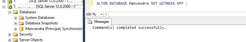 Remove witness using t-sql in SQL Server Database Mirroring