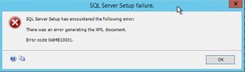 SQL Server Setup has encountered the following error: There was an error generating the XML document. Error code 0x84B10001. 