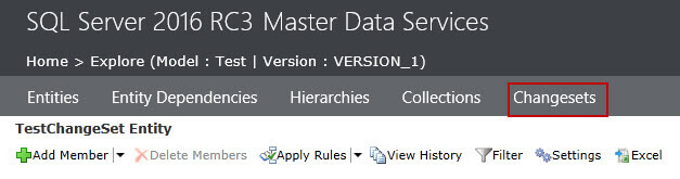 Change sets menu in SQL Server Master Data Services