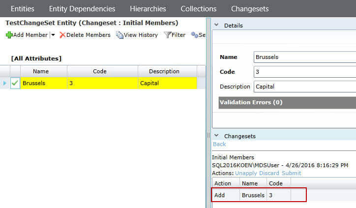 Changes are indicated in yellow in SQL Server Master Data Services