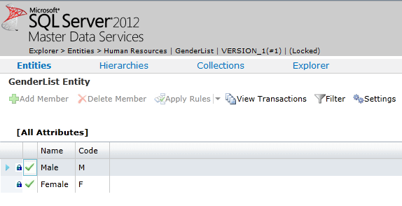 SQL Server Master Data Services lock version of all attributes