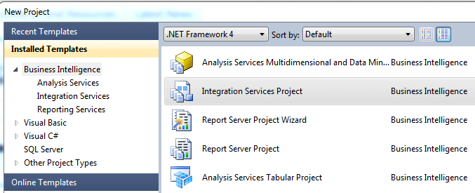 Start a New Project in the SQL Server Data Tools