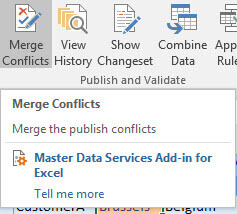 Merge conflict button in Excel Add-in for SQL Server Master Data Services