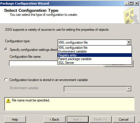 Configuration type in SQL Server Integration Services