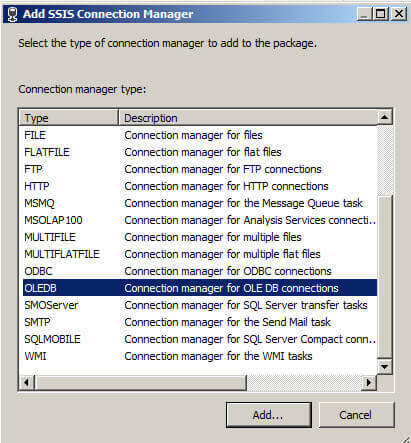 Add Connection Manager in SQL Server Integration Services