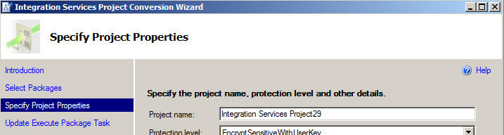 Specifying projects in the Integration Services Project Conversion Wizard