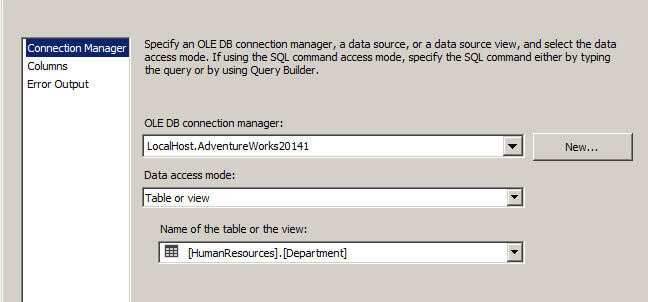 Connection to adventureworks in SQL Server Integration Services
