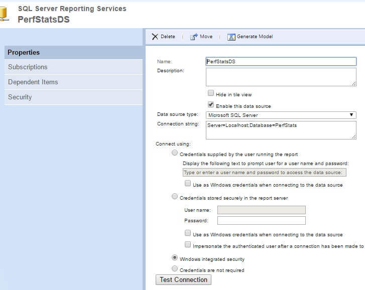 Configure the SQL Server Reporting Services Data Sources