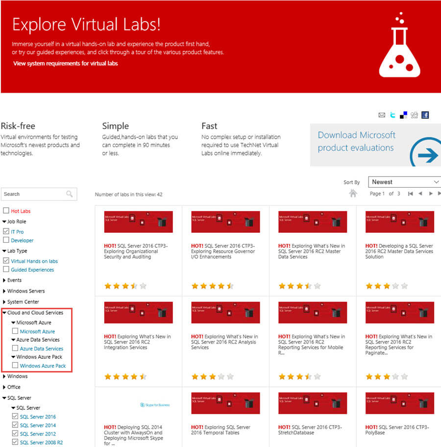 Explore Virtual Labs Main Screen