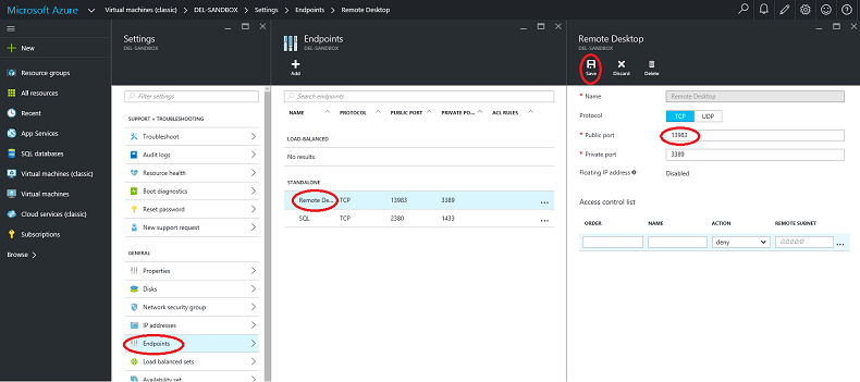 Specifying the EndPoints in Azure